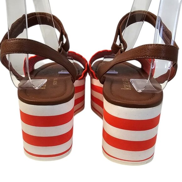 Kate Spade Womens High Rise Spade Wedges, Striped, Platform, Leather, Size 7.5 - Picture 9 of 11